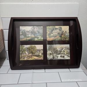 Rustic Charm Umbra Serving Tray – Featuring Vintage Currier & Ives Prints